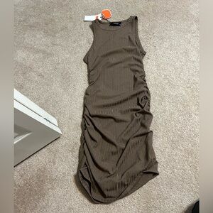 Cider Sleeveless Taupe Midi Bodycon Dress